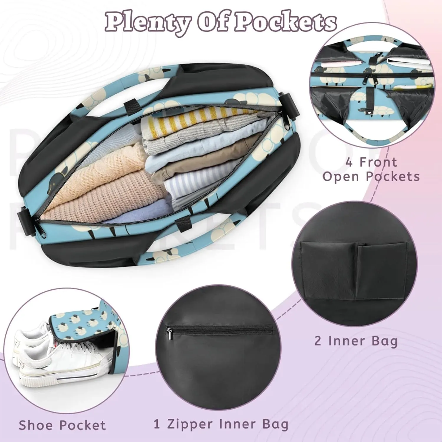 Gym Bag for Women Sheep Abstract Duffel Bag with Shoe Compartment and Yoga Mat Holder Portable Weekender Bags Travel Tote Bags