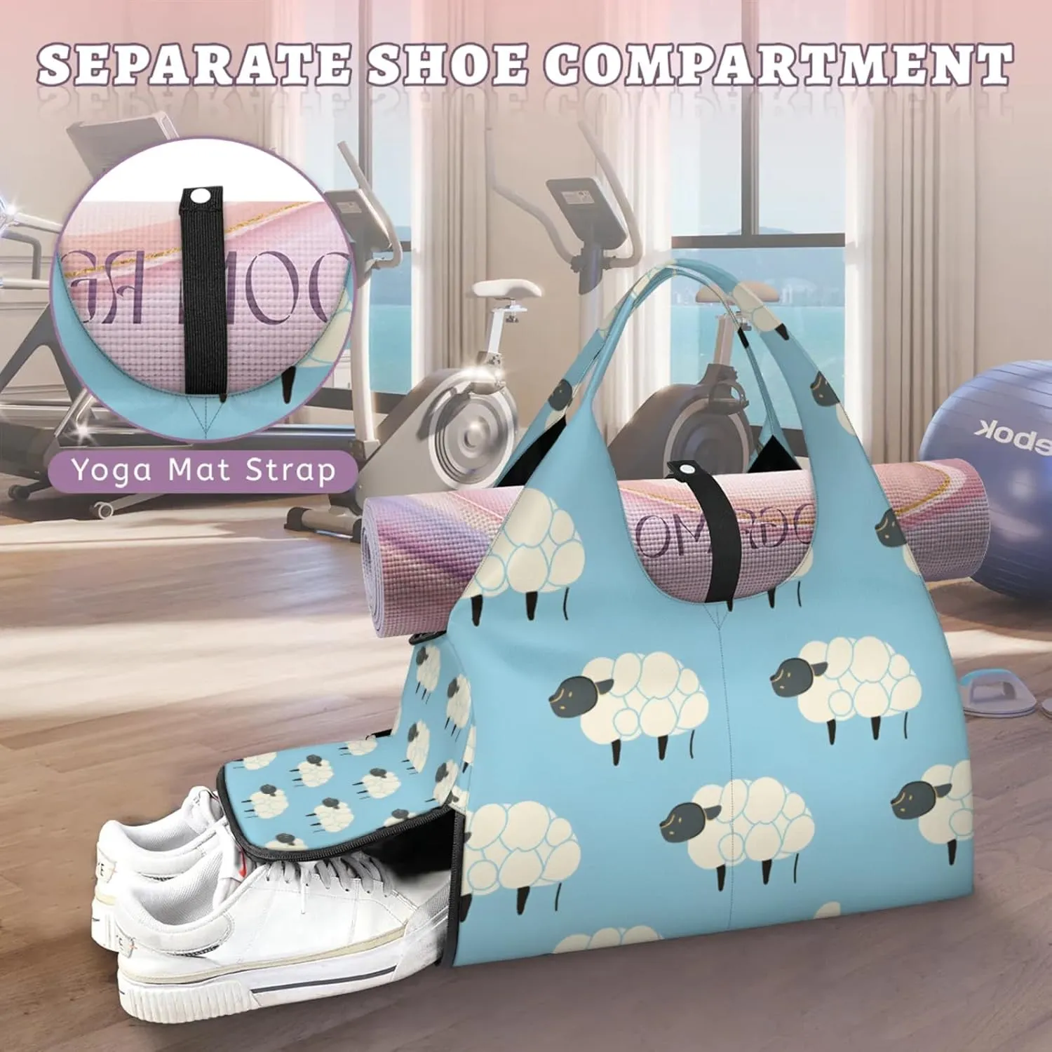 Gym Bag for Women Sheep Abstract Duffel Bag with Shoe Compartment and Yoga Mat Holder Portable Weekender Bags Travel Tote Bags