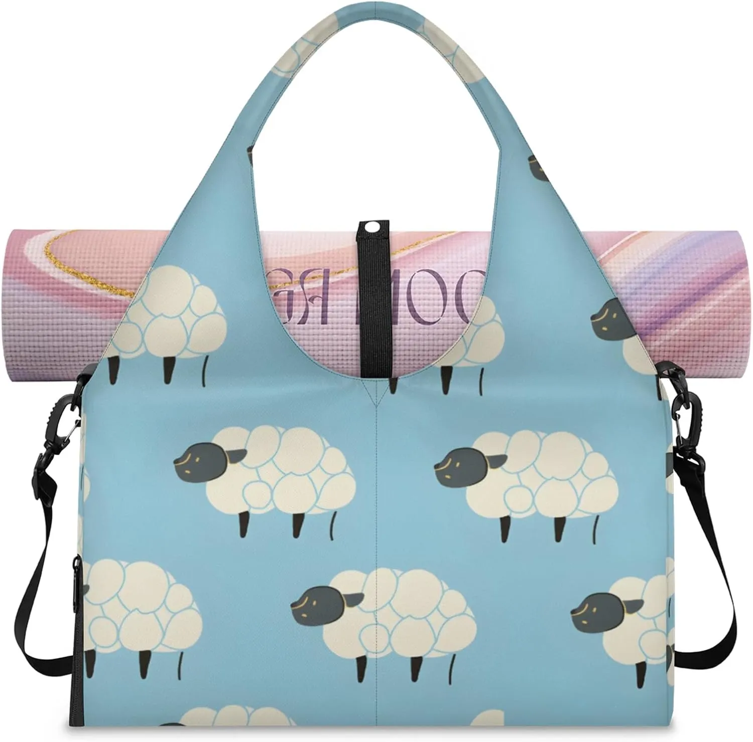 Gym Bag for Women Sheep Abstract Duffel Bag with Shoe Compartment and Yoga Mat Holder Portable Weekender Bags Travel Tote Bags