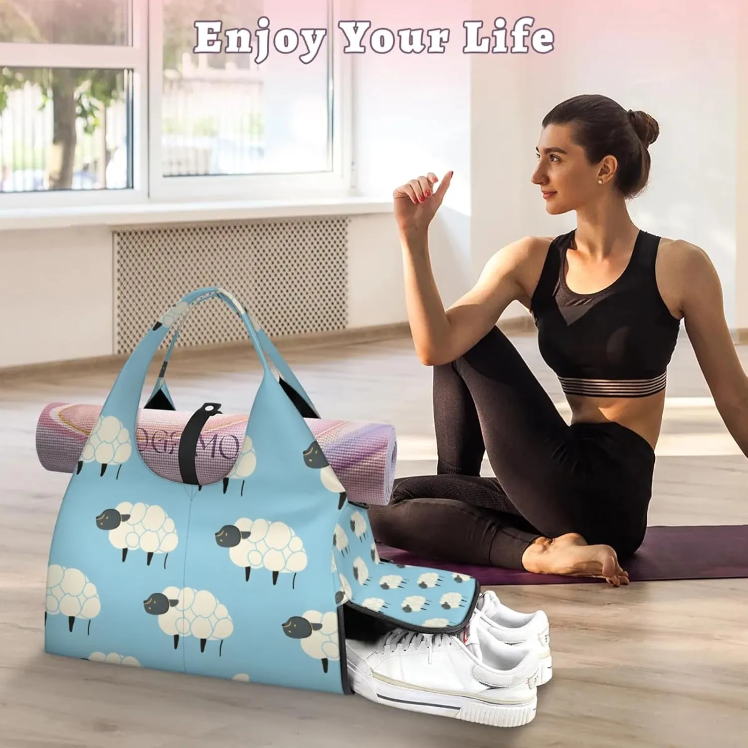 Gym Bag for Women Sheep Abstract Duffel Bag with Shoe Compartment and Yoga Mat Holder Portable Weekender Bags Travel Tote Bags