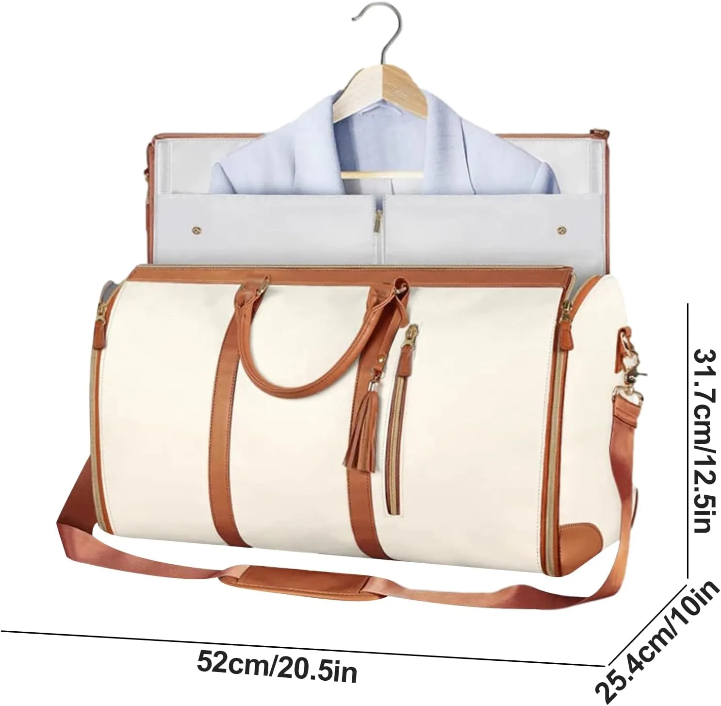 Gym Bag, Garment Bags for Travel, Weekender Bag Made Durable PU Leather Adopting Hanger Design Easy Storage and Carrying, Personal Item Travel Bag for Travel Beach Trips and Camping (beige)