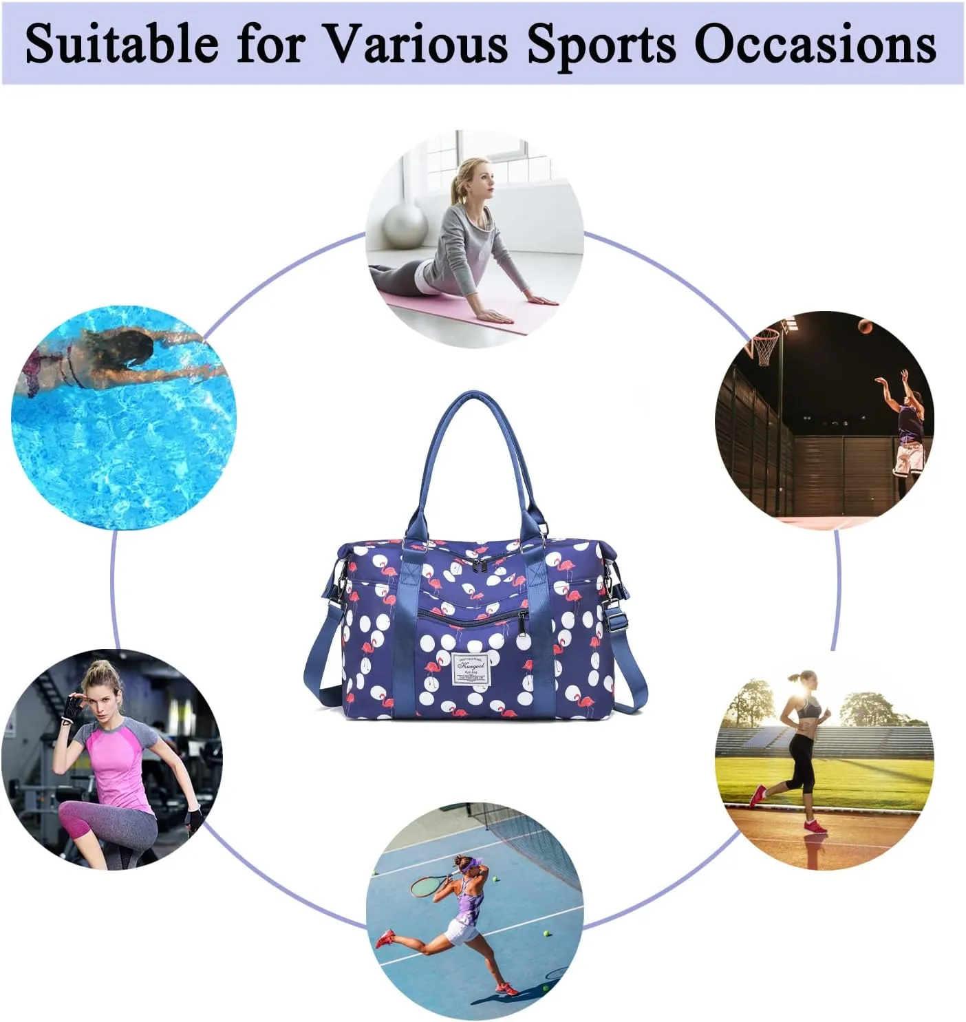 Gym Bag with Wet Pocket, Foldable Travel Duffle Bag Carry On Weekender Bags for Women, Waterproof Overnight Bag for Travel, Gym, Yoga