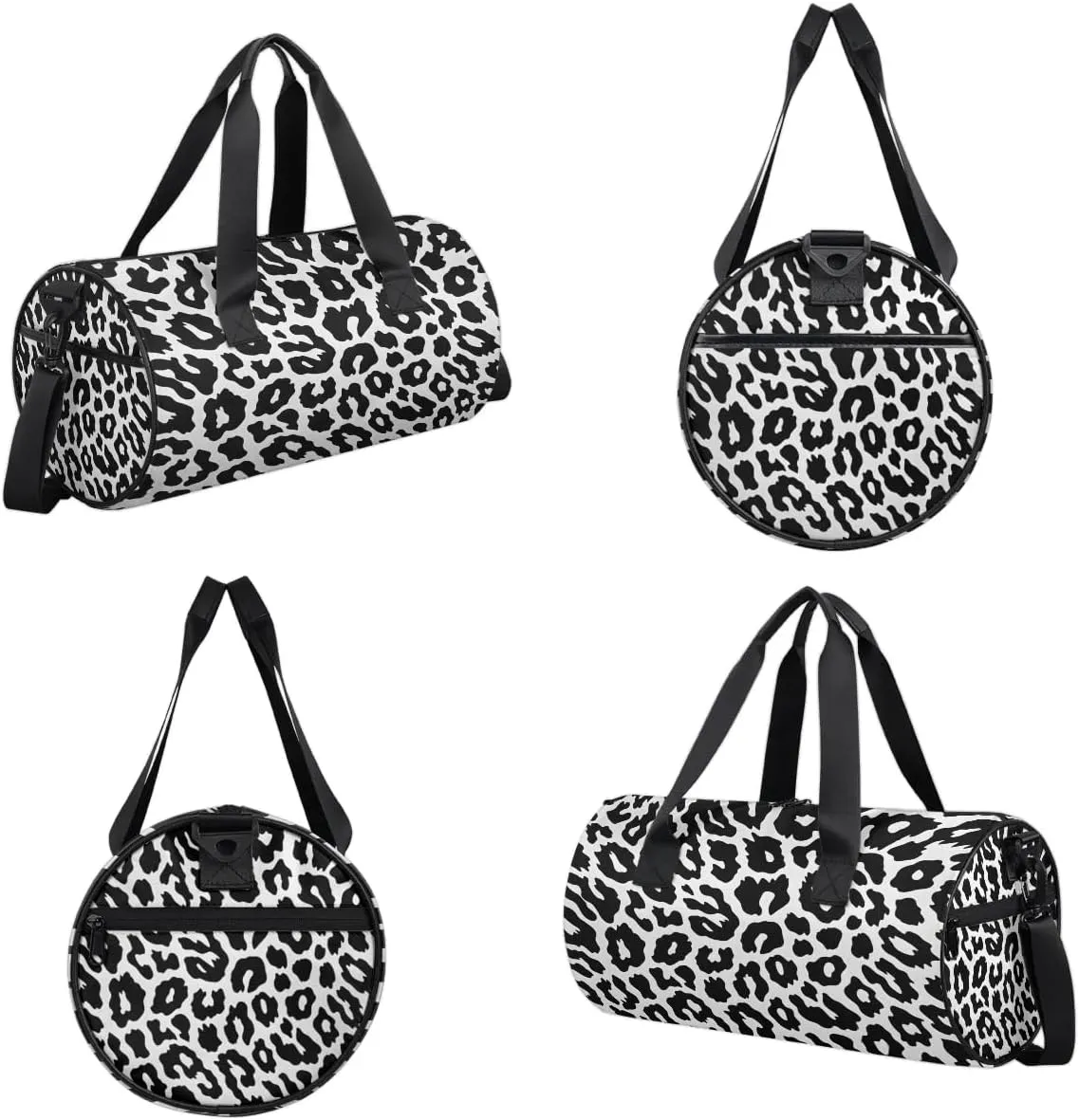 Gym Bags for Men Women Black Leopard Print Sports Duffel Bags Carry On Travel Duffle Bag with Detachable Adjustable Shoulder Strap Overnight Weekender Bag