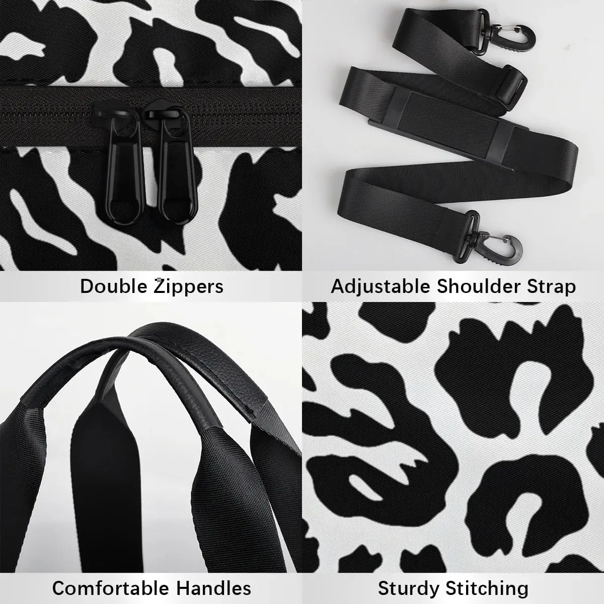 Gym Bags for Men Women Black Leopard Print Sports Duffel Bags Carry On Travel Duffle Bag with Detachable Adjustable Shoulder Strap Overnight Weekender Bag