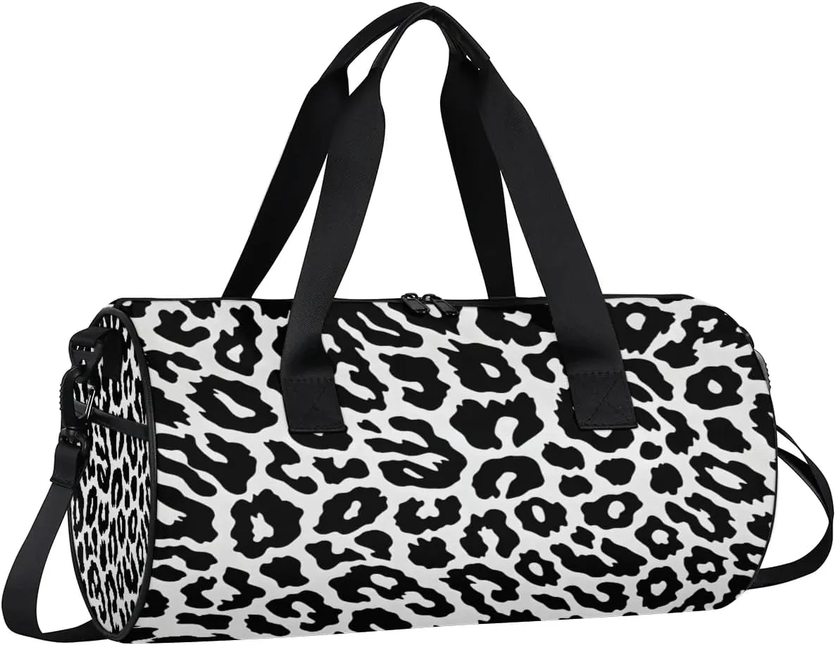 Gym Bags for Men Women Black Leopard Print Sports Duffel Bags Carry On Travel Duffle Bag with Detachable Adjustable Shoulder Strap Overnight Weekender Bag