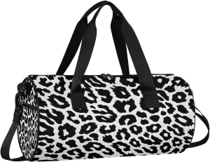 Gym Bags for Men Women Black Leopard Print Sports Duffel Bags Carry On Travel Duffle Bag with Detachable Adjustable Shoulder Strap Overnight Weekender Bag