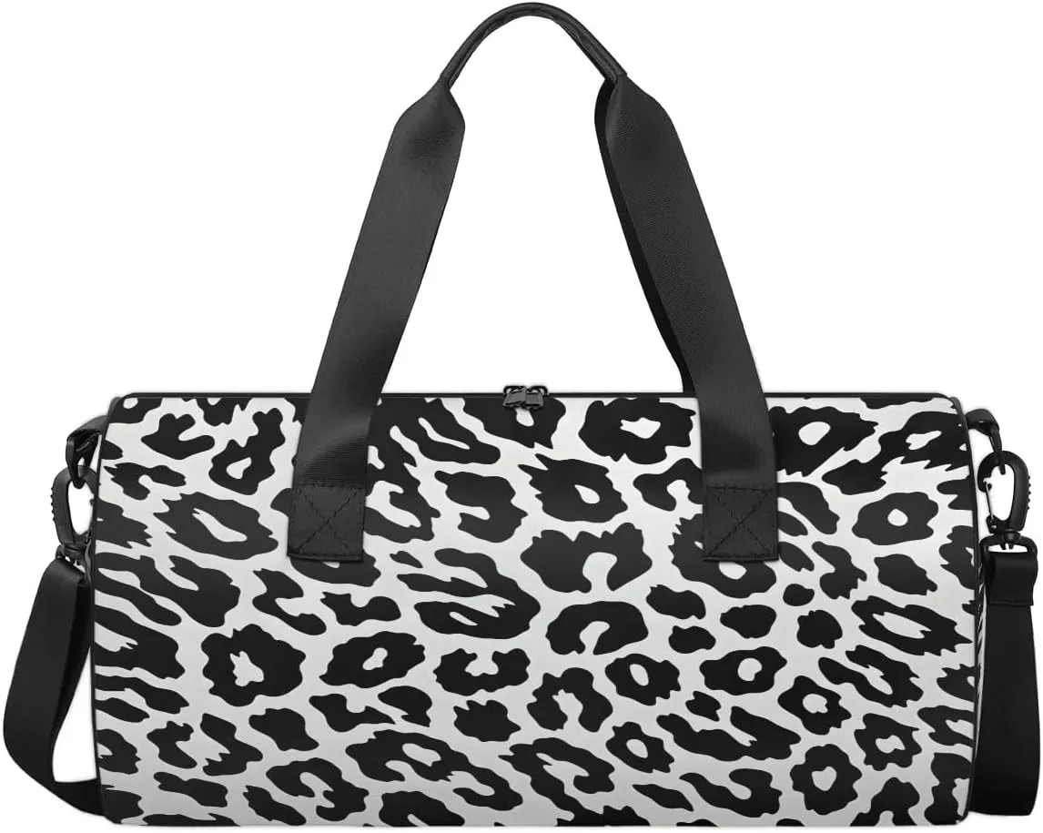 Gym Bags for Men Women Black Leopard Print Sports Duffel Bags Carry On Travel Duffle Bag with Detachable Adjustable Shoulder Strap Overnight Weekender Bag