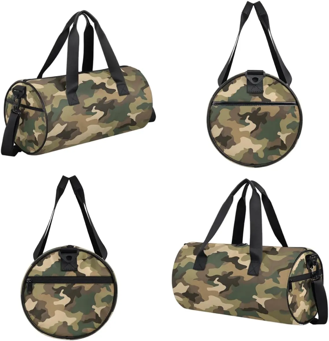 Gym Bags for Men Women Brown Green Camo Sports Duffel Bags Carry On Travel Duffle Bag with Detachable Adjustable Shoulder Strap Overnight Weekender Bag