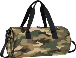 Gym Bags for Men Women Brown Green Camo Sports Duffel Bags Carry On Travel Duffle Bag with Detachable Adjustable Shoulder Strap Overnight Weekender Bag