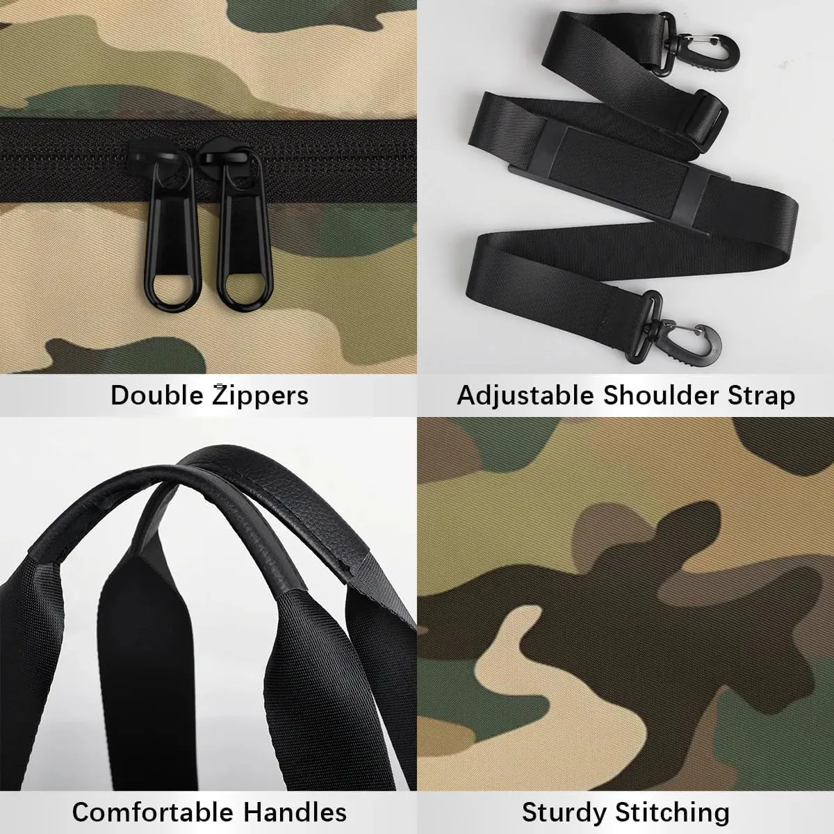 Gym Bags for Men Women Brown Green Camo Sports Duffel Bags Carry On Travel Duffle Bag with Detachable Adjustable Shoulder Strap Overnight Weekender Bag