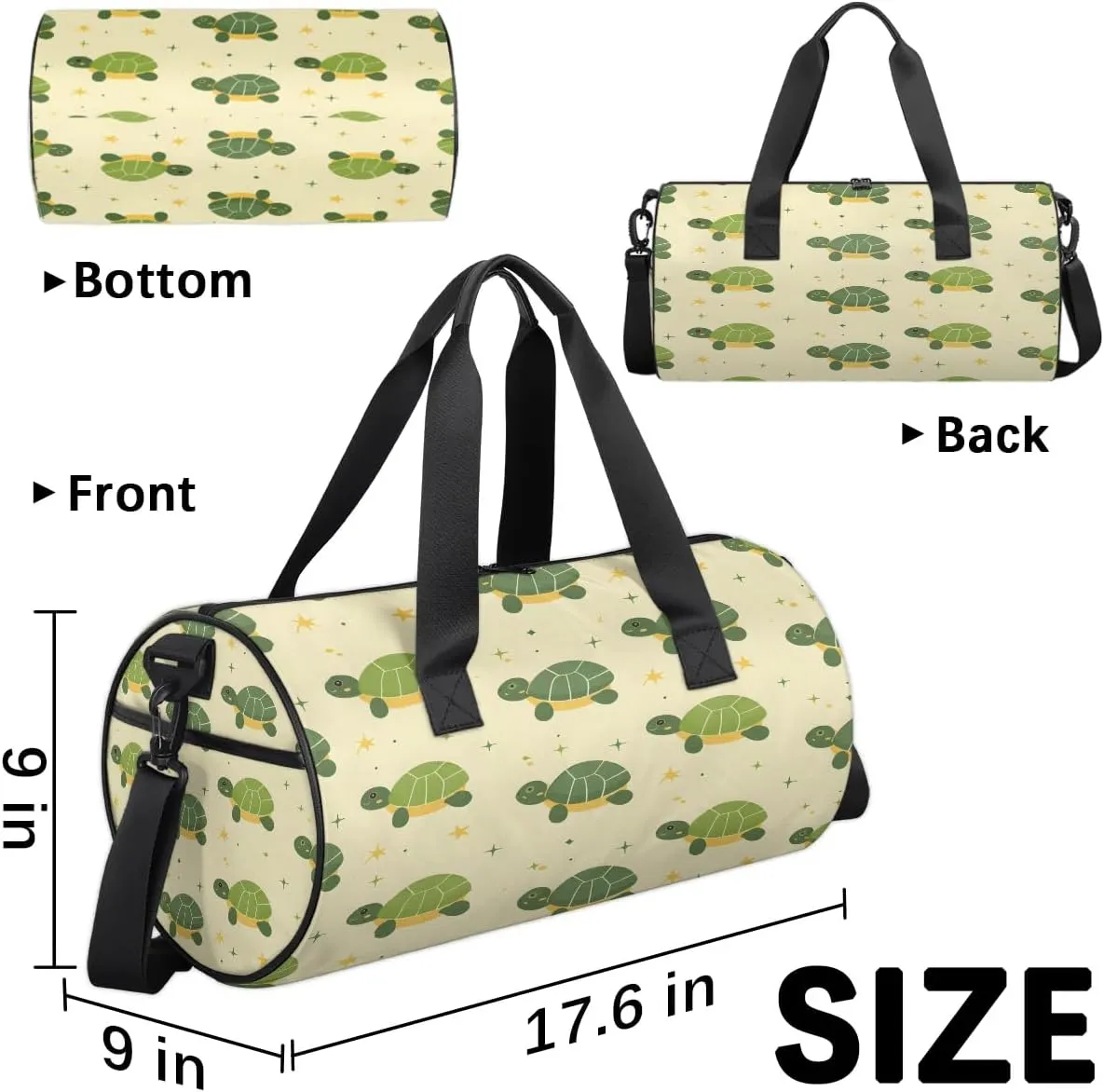 Gym Bags for Men Women Cartoon Turtle Sports Duffel Bags Carry On Travel Duffle Bag with Detachable Adjustable Shoulder Strap Overnight Weekender Bag
