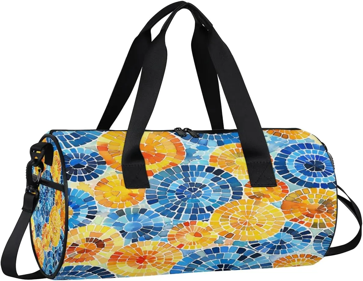 Gym Bags for Men Women Creative Circles Sports Duffel Bags Carry On Travel Duffle Bag with Detachable Adjustable Shoulder Strap Overnight Weekender Bag