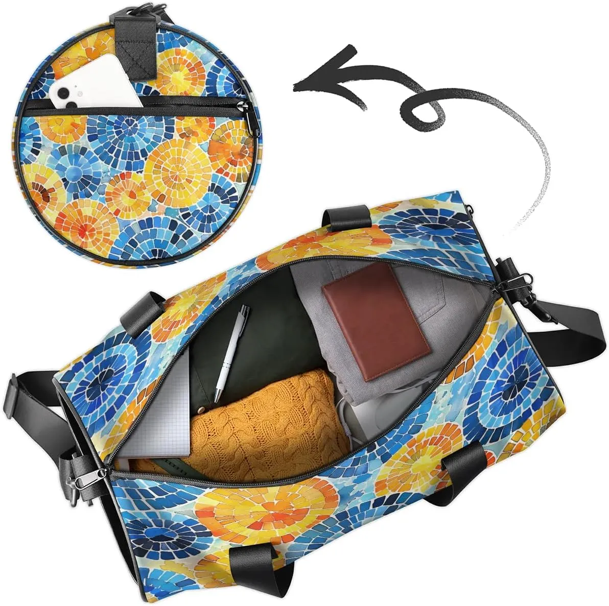 Gym Bags for Men Women Creative Circles Sports Duffel Bags Carry On Travel Duffle Bag with Detachable Adjustable Shoulder Strap Overnight Weekender Bag