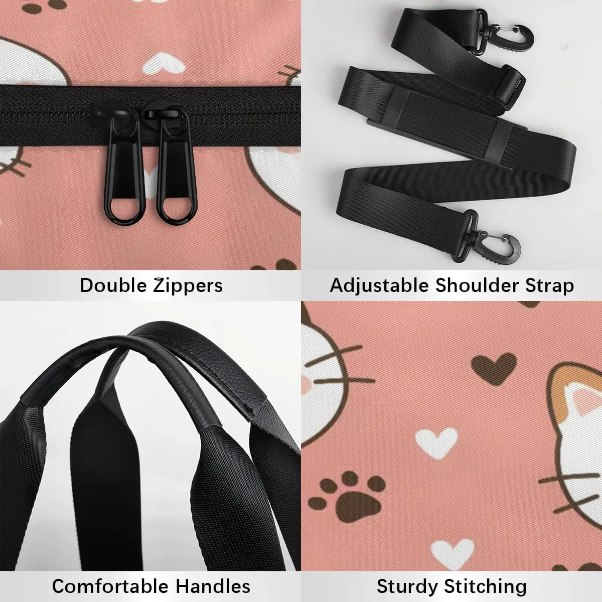 Gym Bags for Men Women Cute Cats Heart Sports Duffel Bags Carry On Travel Duffle Bag with Detachable Adjustable Shoulder Strap Overnight Weekender Bag