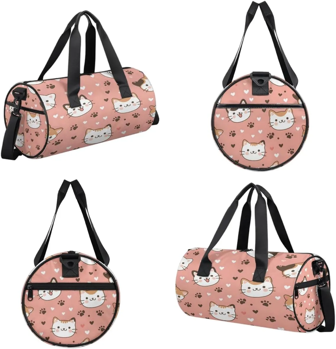 Gym Bags for Men Women Cute Cats Heart Sports Duffel Bags Carry On Travel Duffle Bag with Detachable Adjustable Shoulder Strap Overnight Weekender Bag