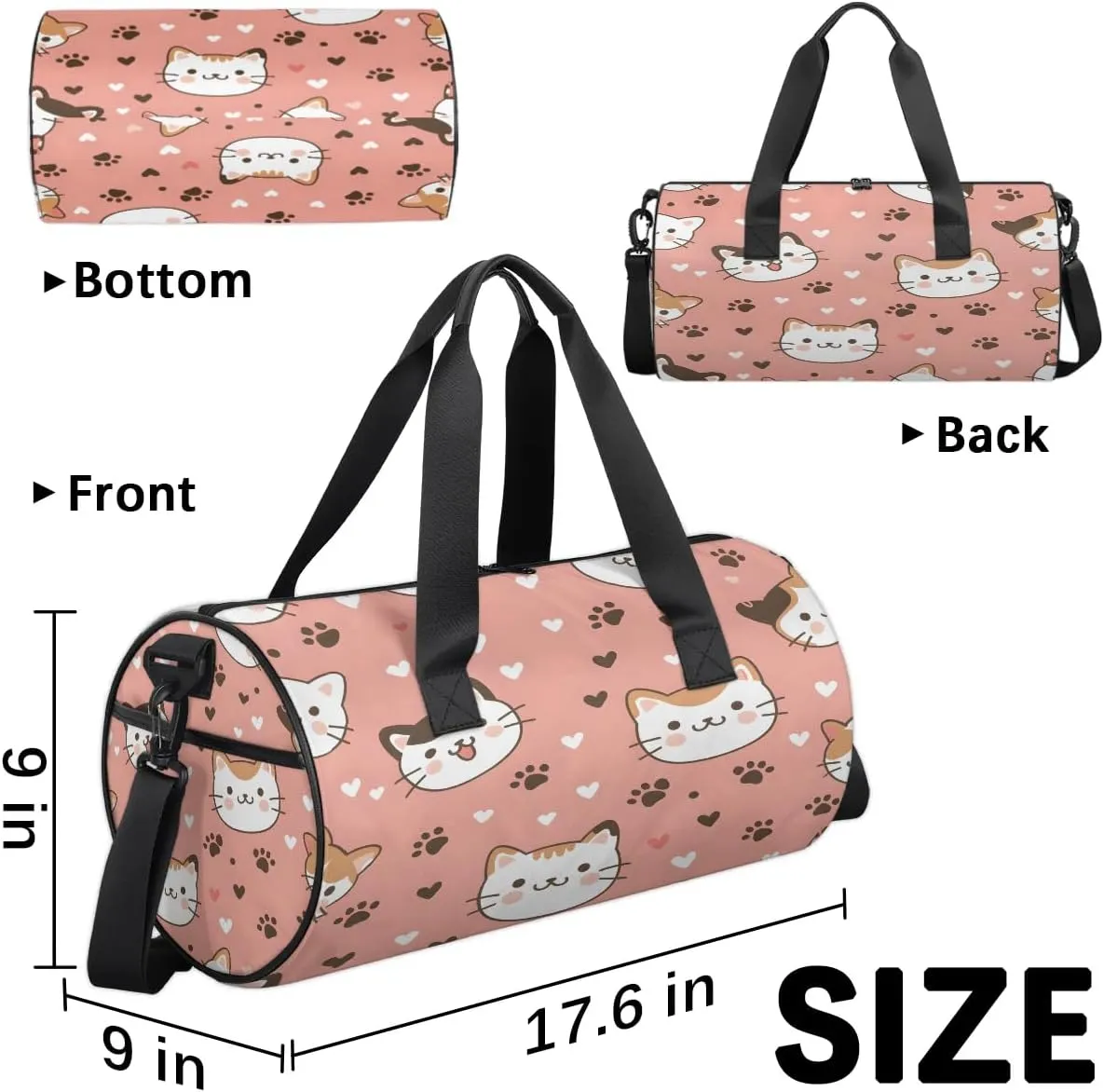 Gym Bags for Men Women Cute Cats Heart Sports Duffel Bags Carry On Travel Duffle Bag with Detachable Adjustable Shoulder Strap Overnight Weekender Bag