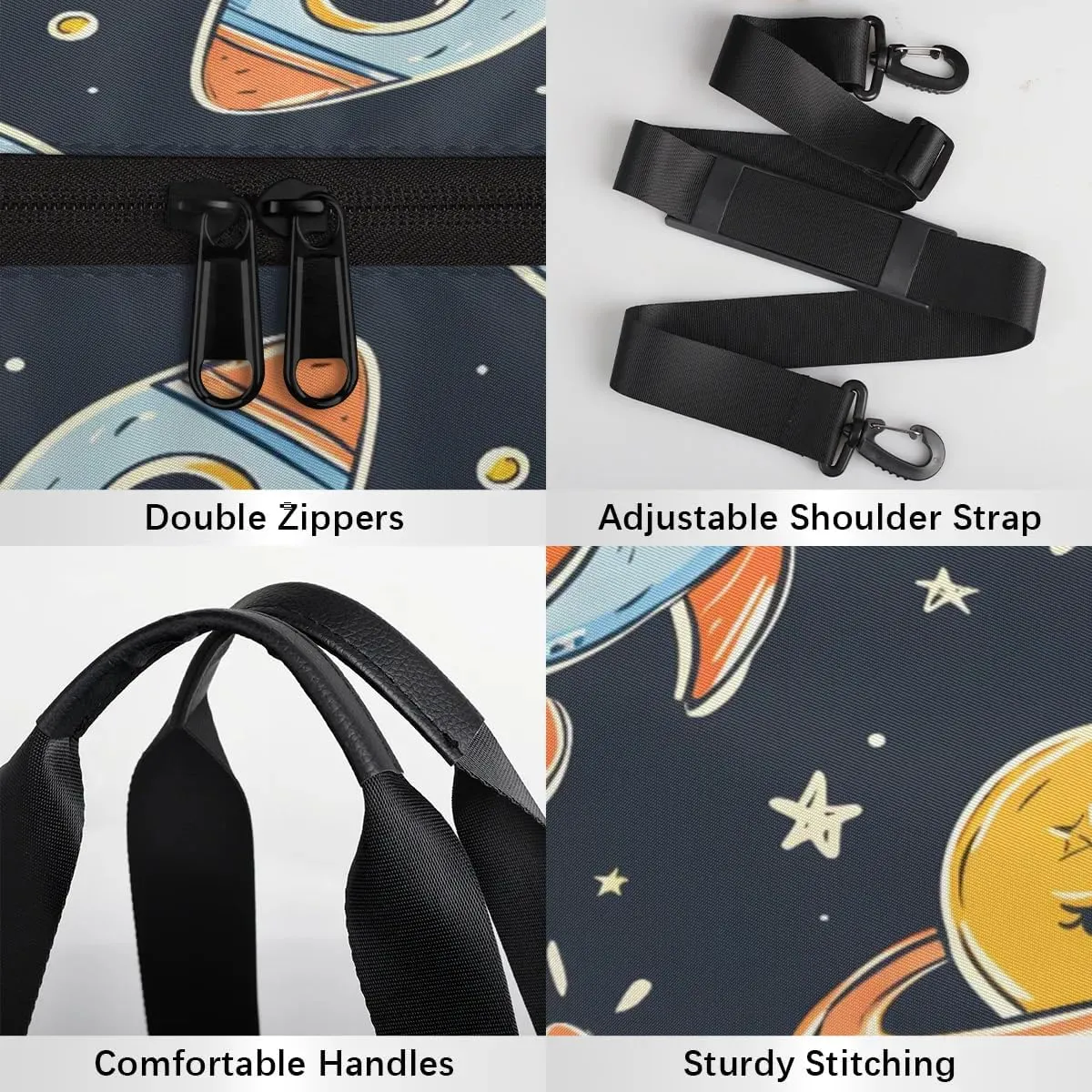 Gym Bags for Men Women Cute Planet Rocket Sports Duffel Bags Carry On Travel Duffle Bag with Detachable Adjustable Shoulder Strap Overnight Weekender Bag