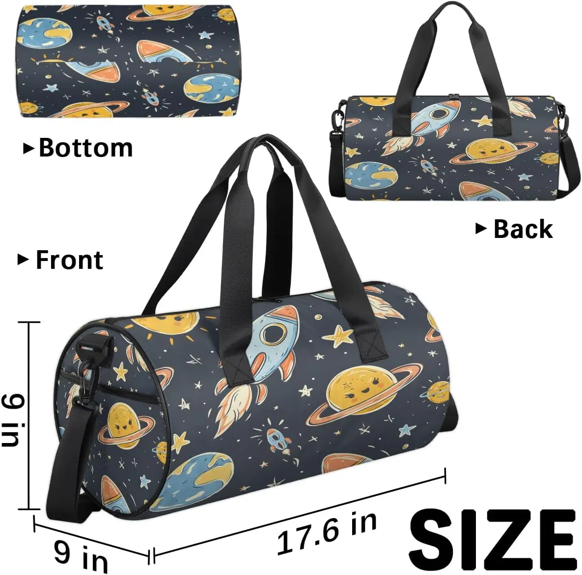 Gym Bags for Men Women Cute Planet Rocket Sports Duffel Bags Carry On Travel Duffle Bag with Detachable Adjustable Shoulder Strap Overnight Weekender Bag