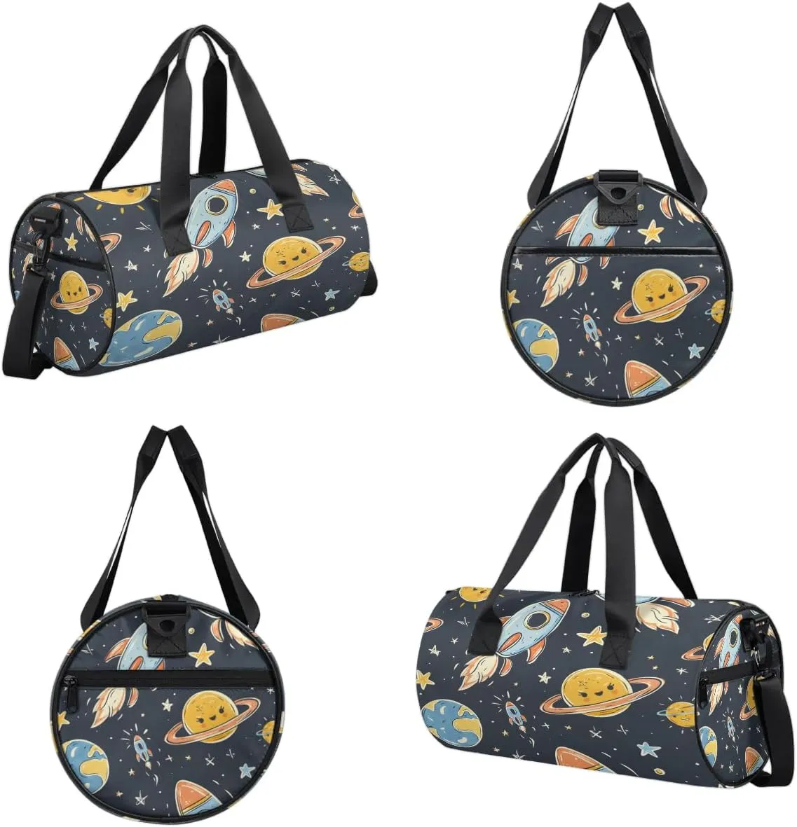 Gym Bags for Men Women Cute Planet Rocket Sports Duffel Bags Carry On Travel Duffle Bag with Detachable Adjustable Shoulder Strap Overnight Weekender Bag