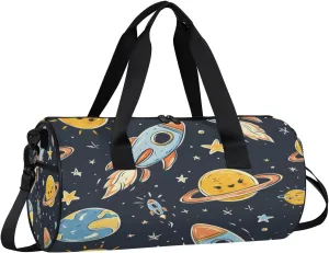 Gym Bags for Men Women Cute Planet Rocket Sports Duffel Bags Carry On Travel Duffle Bag with Detachable Adjustable Shoulder Strap Overnight Weekender Bag