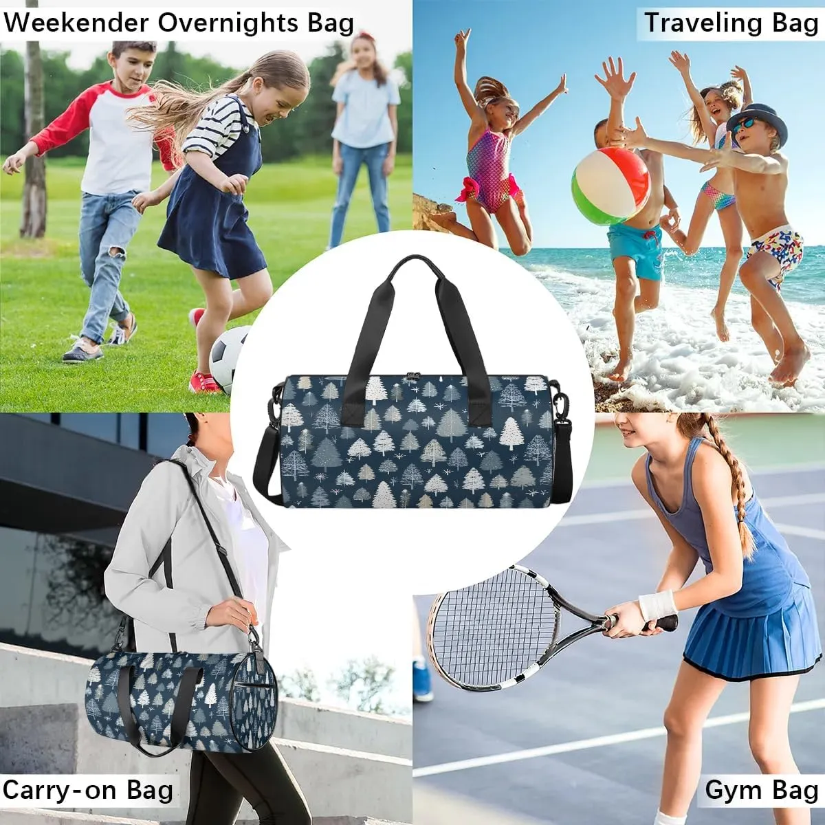 Gym Bags for Men Women Cute Tree Sports Duffel Bags Carry On Travel Duffle Bag with Detachable Adjustable Shoulder Strap Overnight Weekender Bag