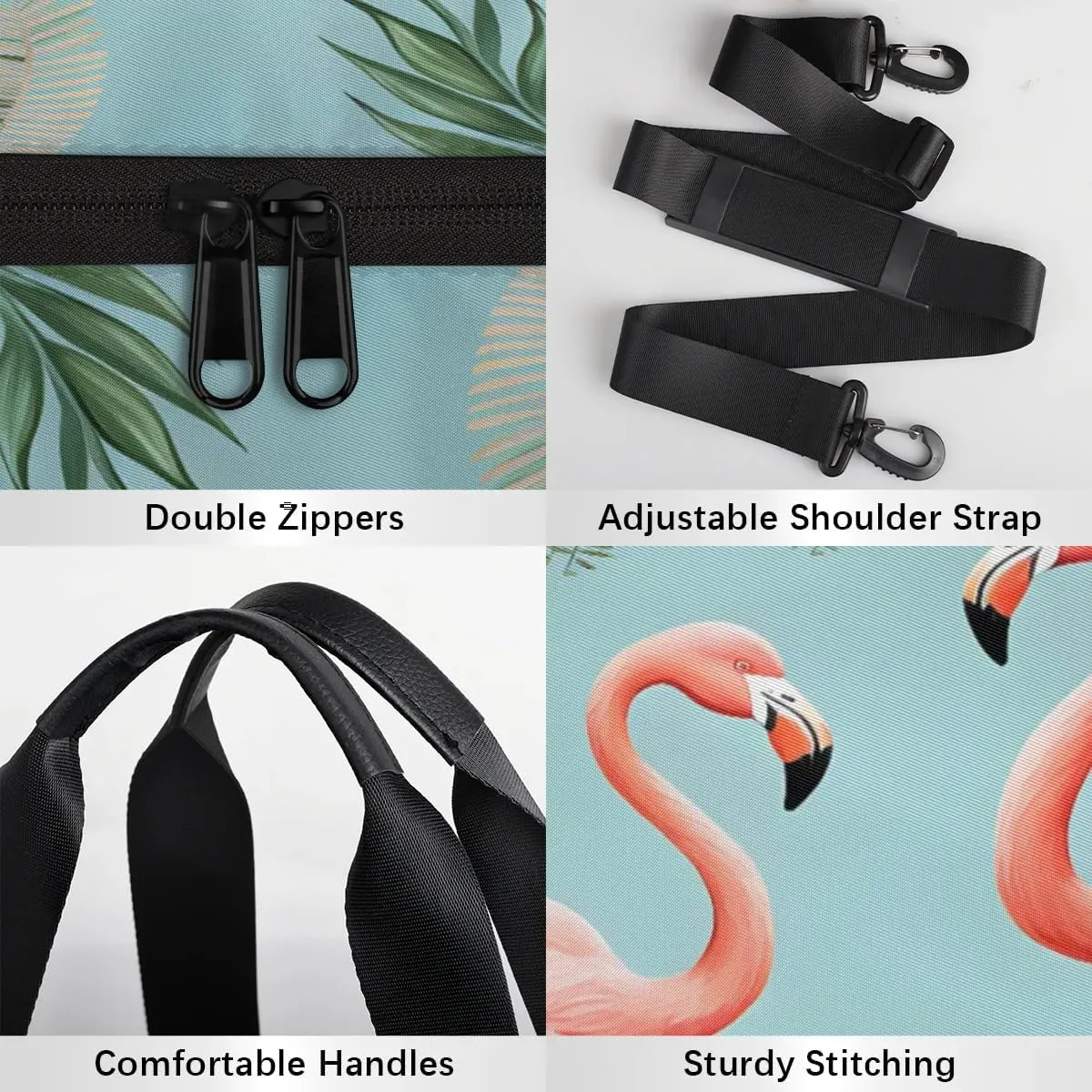 Gym Bags for Men Women Flamingo Tropical Palm Leaf Sports Duffel Bags Carry On Travel Duffle Bag with Detachable Adjustable Shoulder Strap Overnight Weekender Bag
