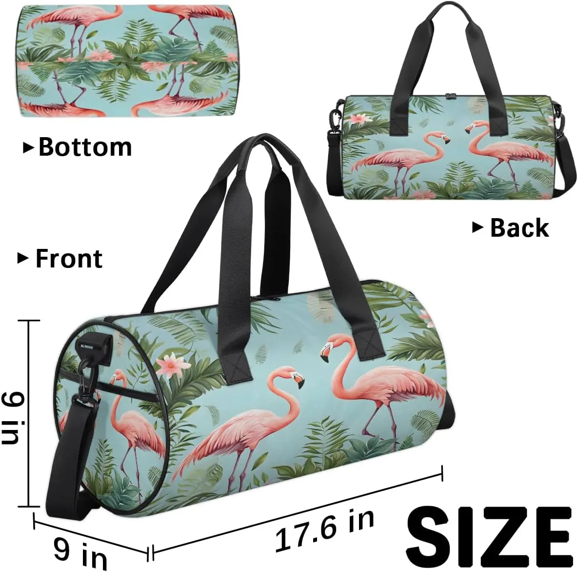 Gym Bags for Men Women Flamingo Tropical Palm Leaf Sports Duffel Bags Carry On Travel Duffle Bag with Detachable Adjustable Shoulder Strap Overnight Weekender Bag
