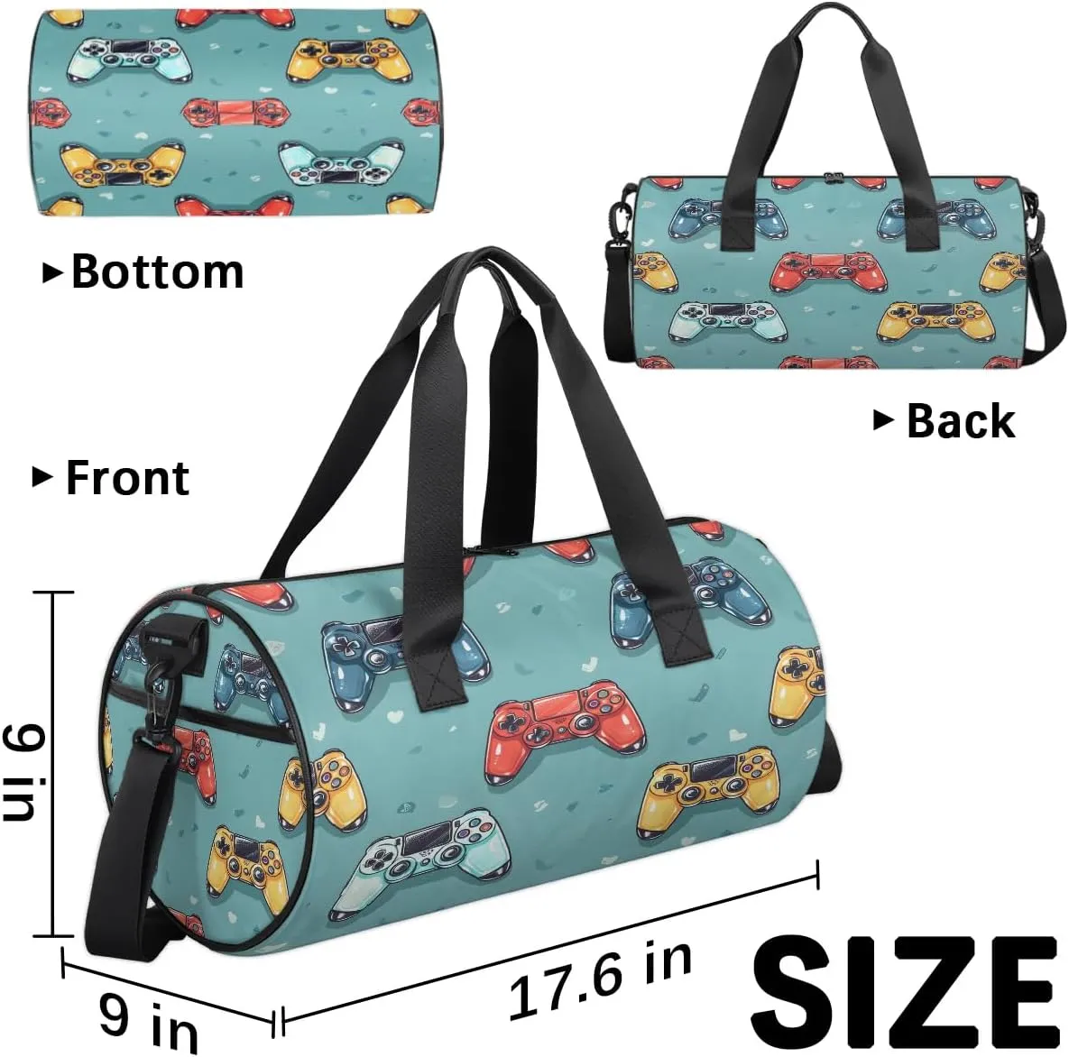 Gym Bags for Men Women Game Controllers Print Sports Duffel Bags Carry On Travel Duffle Bag with Detachable Adjustable Shoulder Strap Overnight Weekender Bag