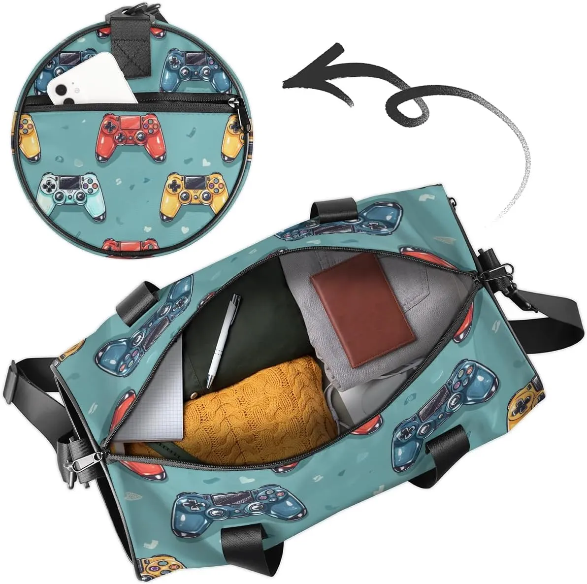 Gym Bags for Men Women Game Controllers Print Sports Duffel Bags Carry On Travel Duffle Bag with Detachable Adjustable Shoulder Strap Overnight Weekender Bag