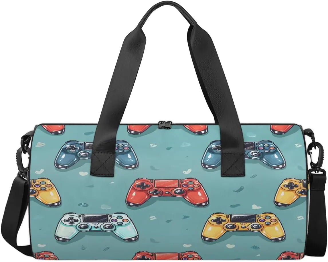 Gym Bags for Men Women Game Controllers Print Sports Duffel Bags Carry On Travel Duffle Bag with Detachable Adjustable Shoulder Strap Overnight Weekender Bag