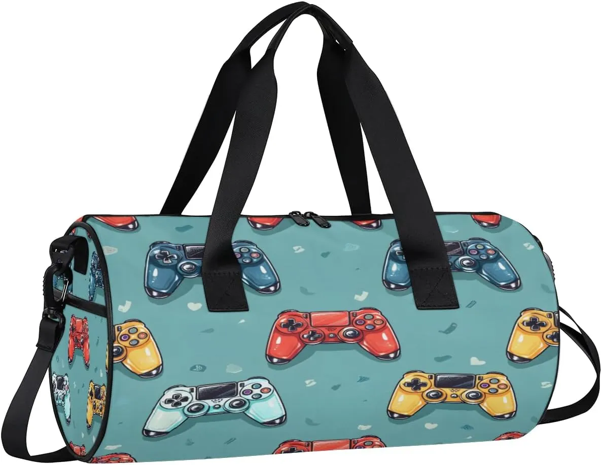 Gym Bags for Men Women Game Controllers Print Sports Duffel Bags Carry On Travel Duffle Bag with Detachable Adjustable Shoulder Strap Overnight Weekender Bag