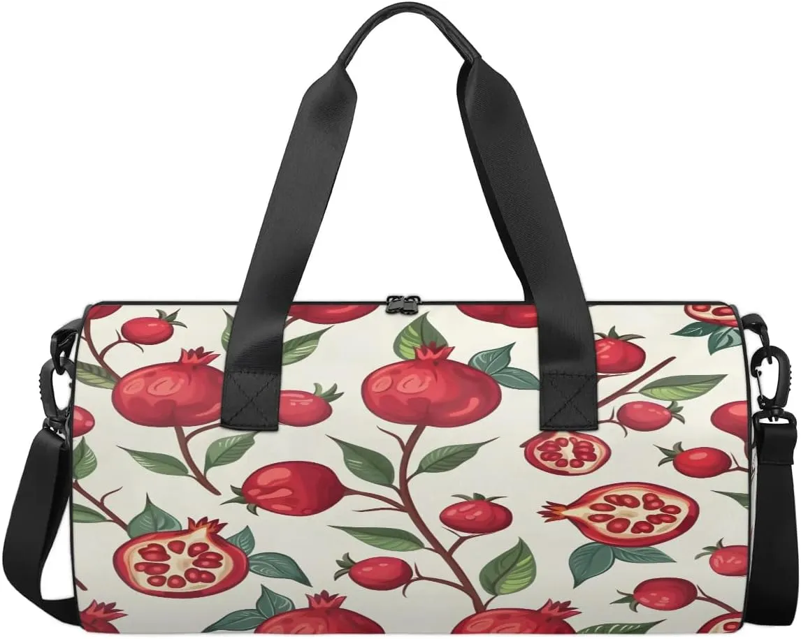 Gym Bags for Men Women Pomegranates Theme Sports Duffel Bags Carry On Travel Duffle Bag with Detachable Adjustable Shoulder Strap Overnight Weekender Bag