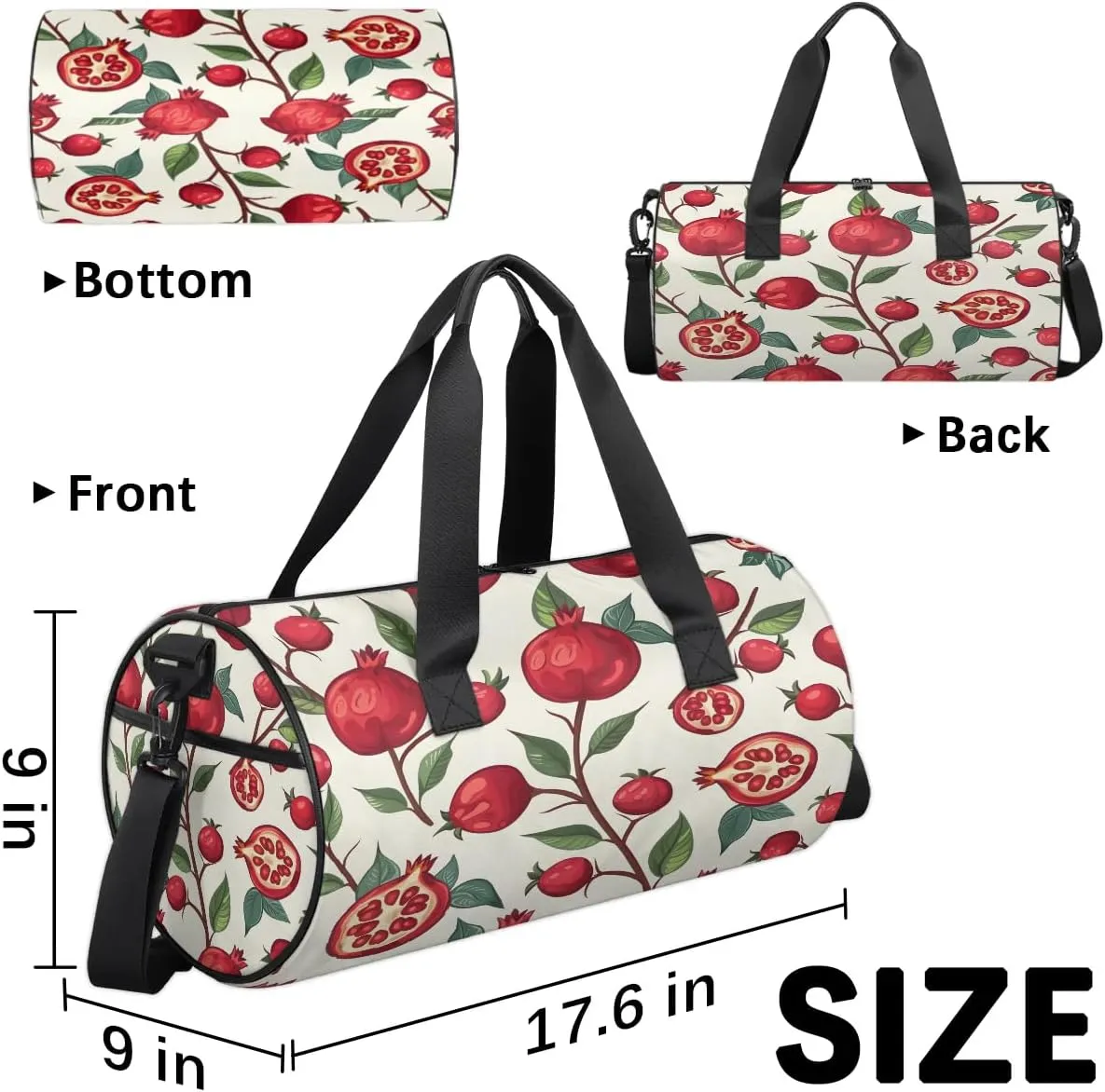 Gym Bags for Men Women Pomegranates Theme Sports Duffel Bags Carry On Travel Duffle Bag with Detachable Adjustable Shoulder Strap Overnight Weekender Bag