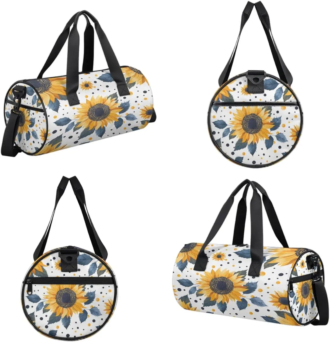 Gym Bags for Men Women Sunflowers Dots Sports Duffel Bags Carry On Travel Duffle Bag with Detachable Adjustable Shoulder Strap Overnight Weekender Bag