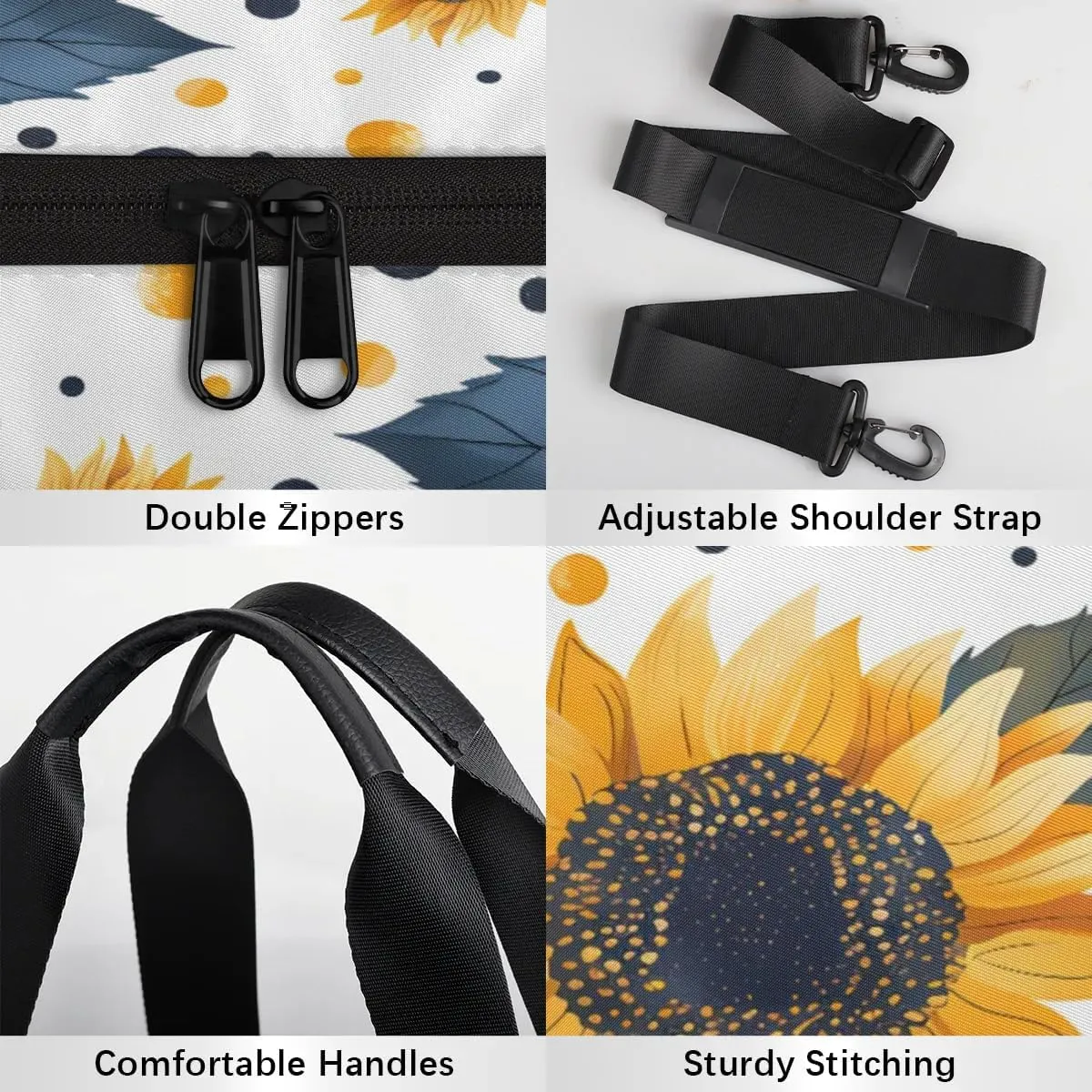 Gym Bags for Men Women Sunflowers Dots Sports Duffel Bags Carry On Travel Duffle Bag with Detachable Adjustable Shoulder Strap Overnight Weekender Bag