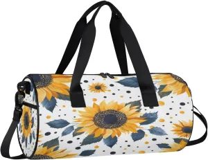 Gym Bags for Men Women Sunflowers Dots Sports Duffel Bags Carry On Travel Duffle Bag with Detachable Adjustable Shoulder Strap Overnight Weekender Bag