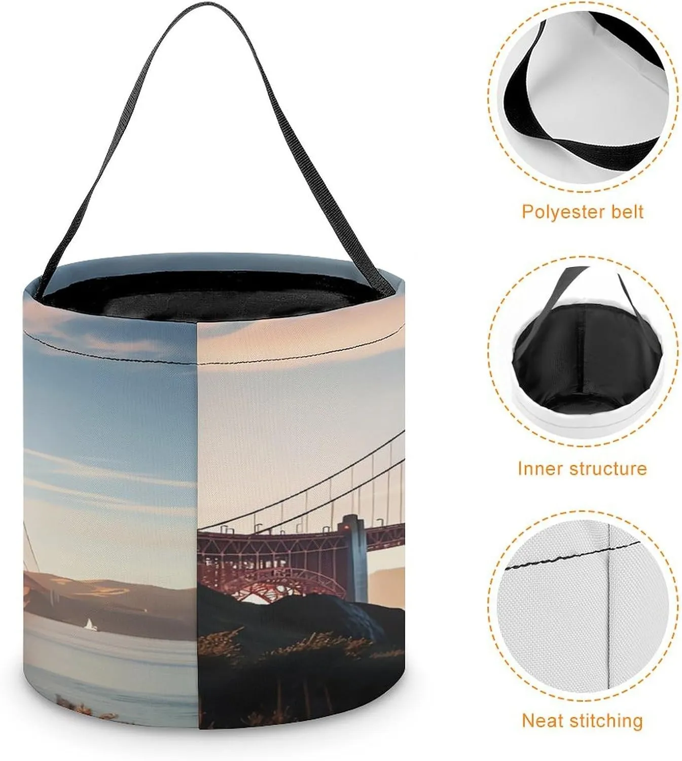Halloween Candy Bucket,Halloween Trick Or Treat Bags,Seaside Cruise Ship Printed Collapsible Reusable Candy Basket
