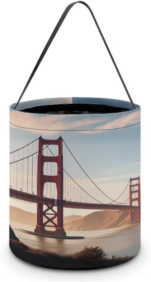 Halloween Candy Bucket,Halloween Trick Or Treat Bags,Seaside Cruise Ship Printed Collapsible Reusable Candy Basket