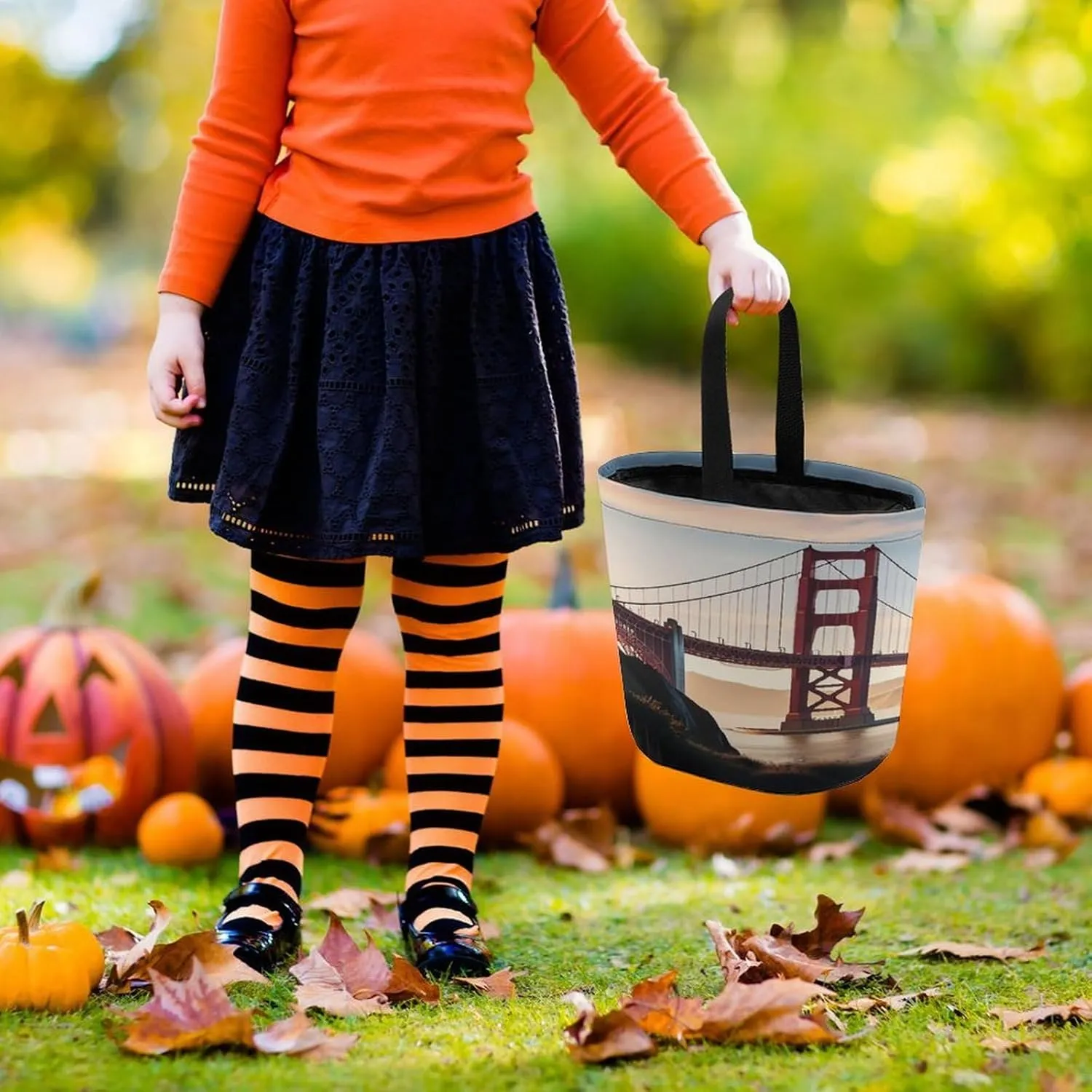 Halloween Candy Bucket,Halloween Trick Or Treat Bags,Seaside Cruise Ship Printed Collapsible Reusable Candy Basket