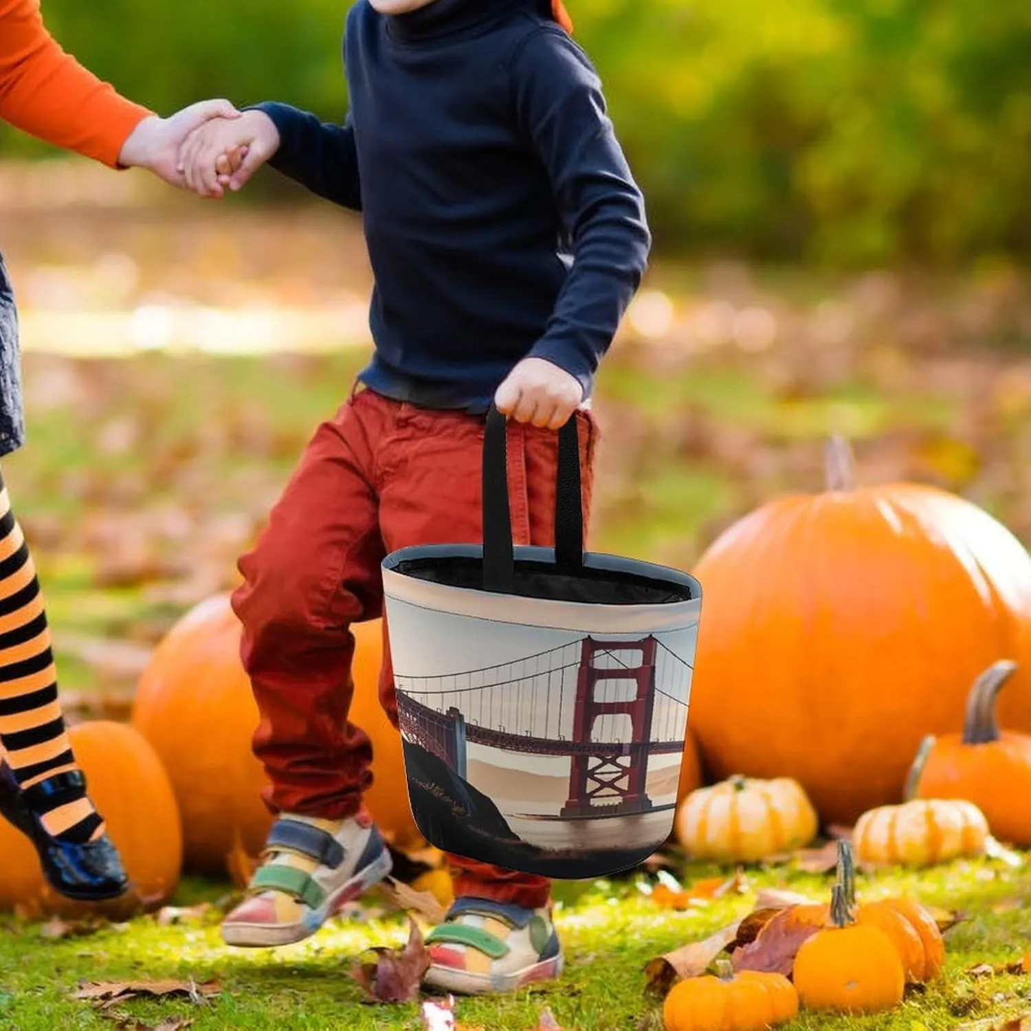 Halloween Candy Bucket,Halloween Trick Or Treat Bags,Seaside Cruise Ship Printed Collapsible Reusable Candy Basket