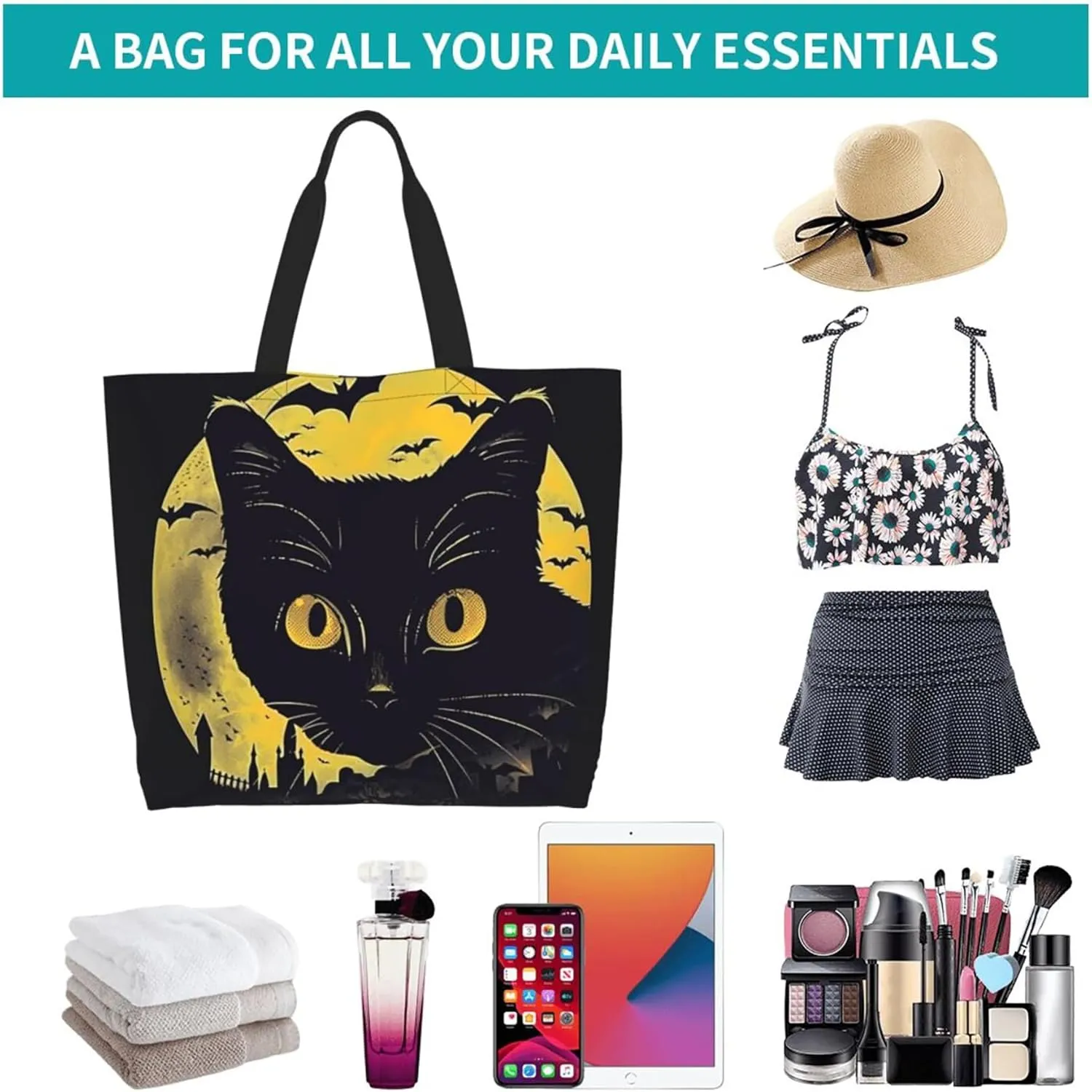 Halloween Women Travel Tote Bag With Zipper - Large Beach Work Handbag Purse