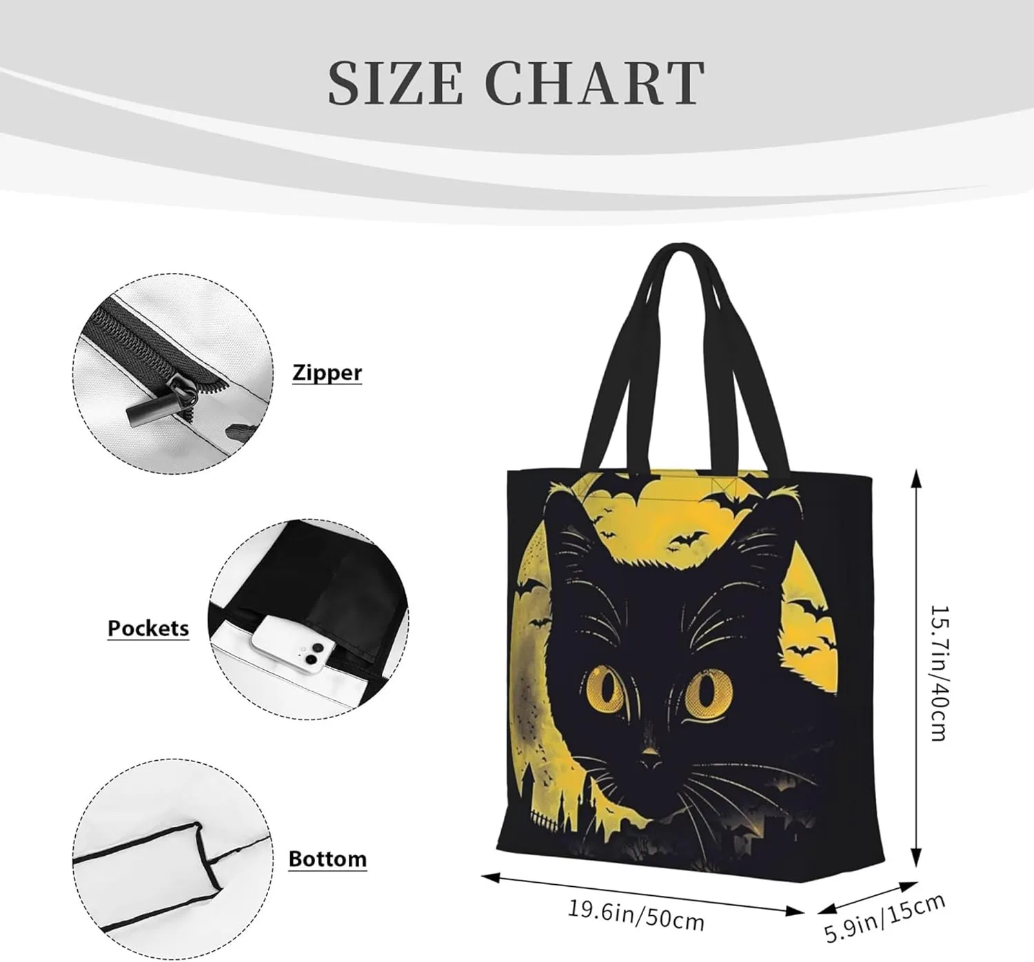 Halloween Women Travel Tote Bag With Zipper - Large Beach Work Handbag Purse