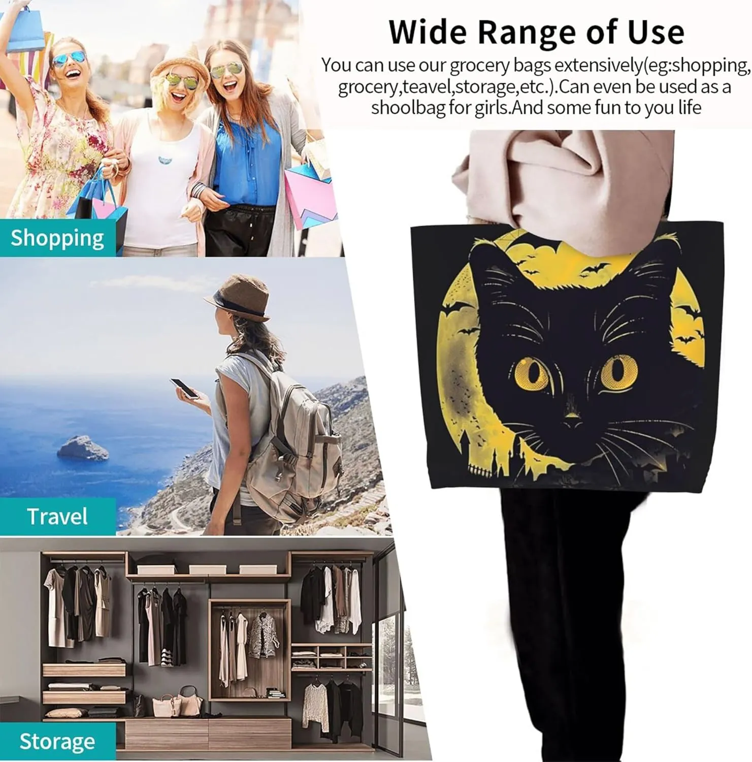 Halloween Women Travel Tote Bag With Zipper - Large Beach Work Handbag Purse