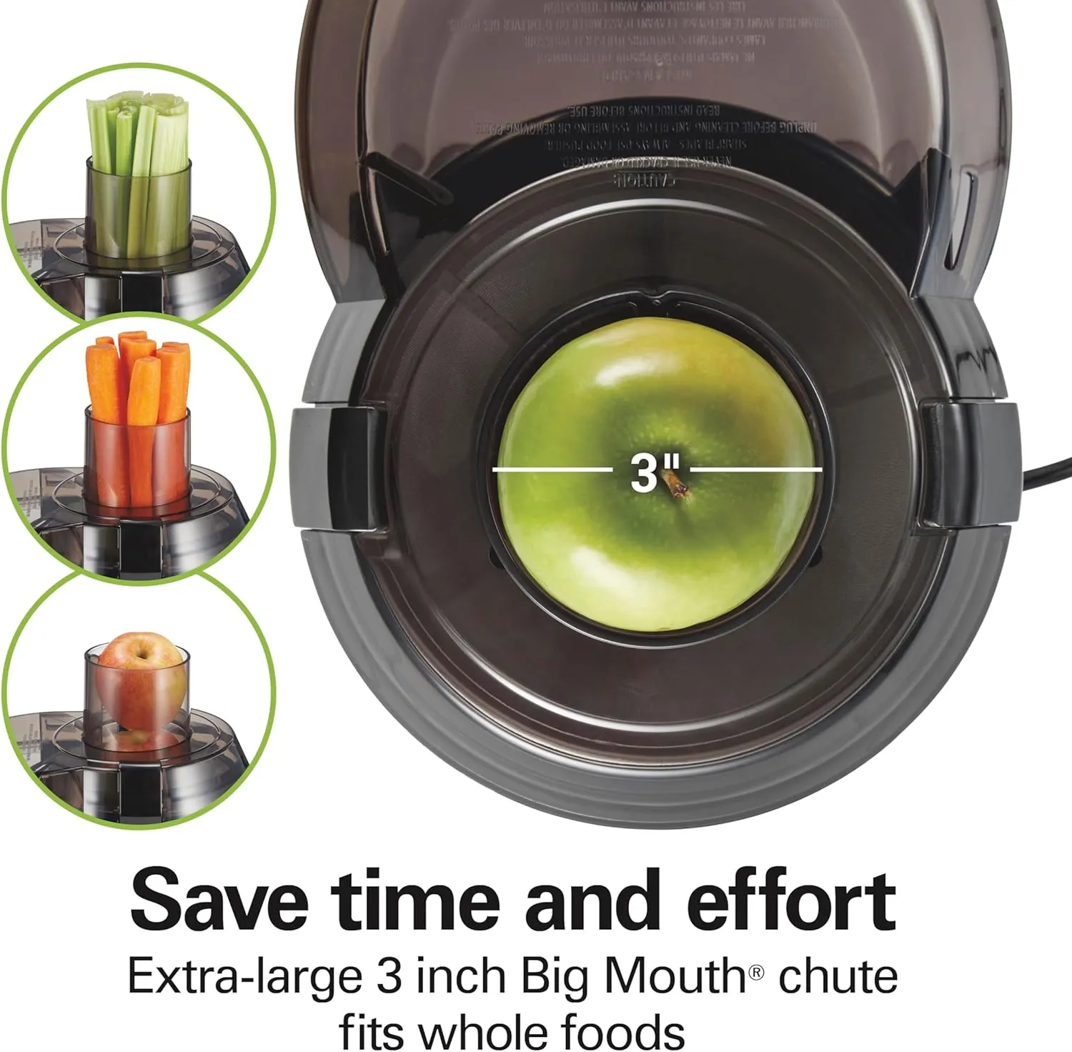 Hamilton Beach Juicer Machine, Big Mouth Large 3” Feed Chute for Whole Fruits and Vegetables, Easy to Clean, Centrifugal Extractor, BPA Free, 800W Motor, Black