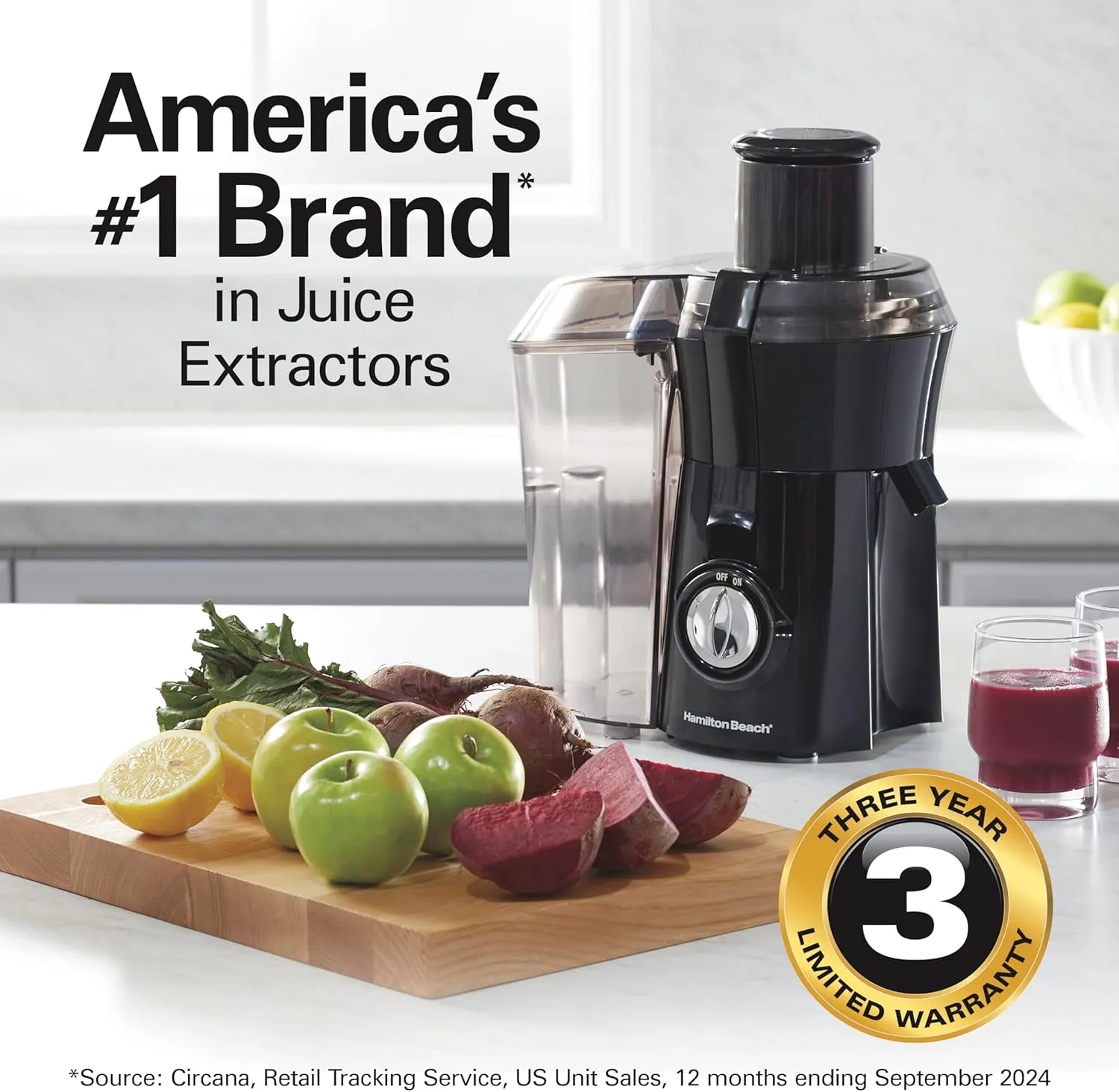 Hamilton Beach Juicer Machine, Big Mouth Large 3” Feed Chute for Whole Fruits and Vegetables, Easy to Clean, Centrifugal Extractor, BPA Free, 800W Motor, Black