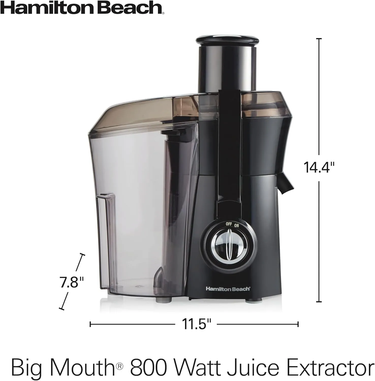 Hamilton Beach Juicer Machine, Big Mouth Large 3” Feed Chute for Whole Fruits and Vegetables, Easy to Clean, Centrifugal Extractor, BPA Free, 800W Motor, Black