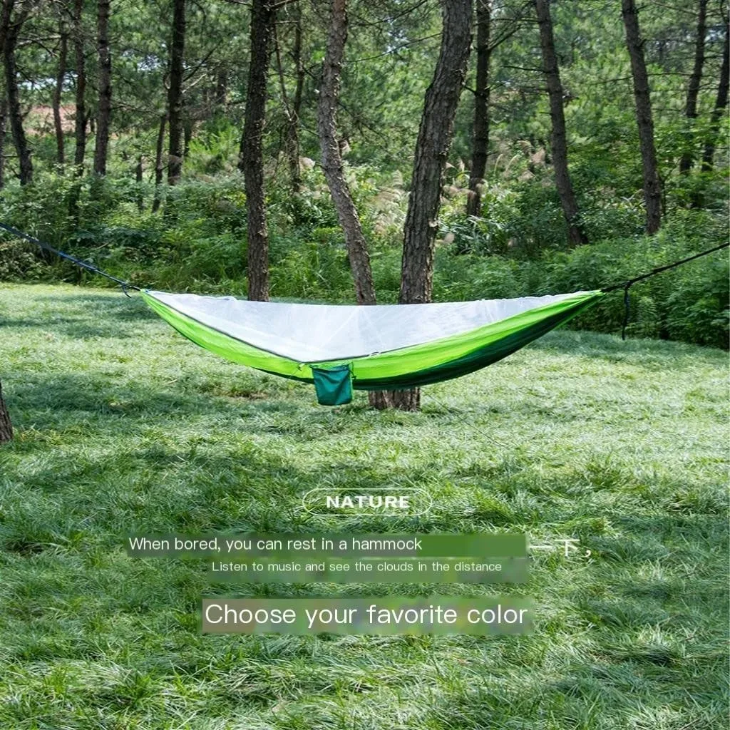 Hammock Hammock Parachute Cloth Outdoor Anti-Rollover Camping Huwai Swing with Mosquito Net Net Bed Outdoor Adult Hammocks for Outside(C)