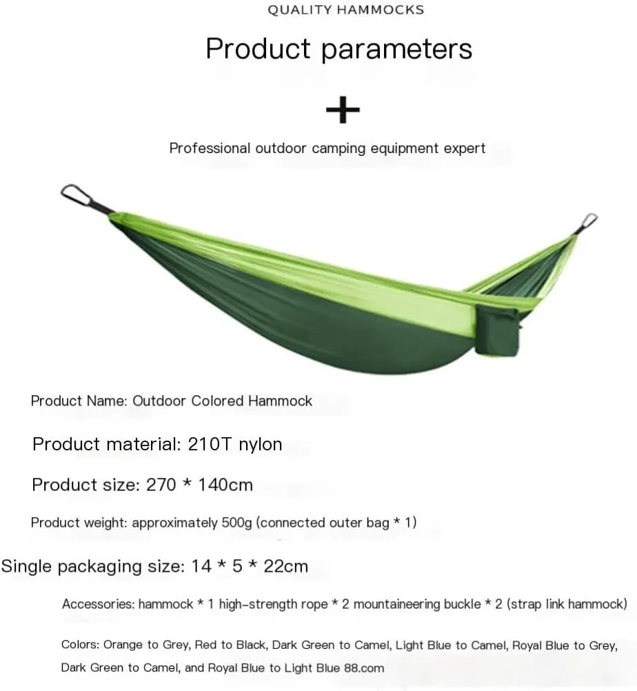 Hammocks High Load-Bearing Anti-Rollover Nylon Hammock Outdoor Ultra-Light Single and Double Parachute Cloth Hammock Camping Hammocks(D)