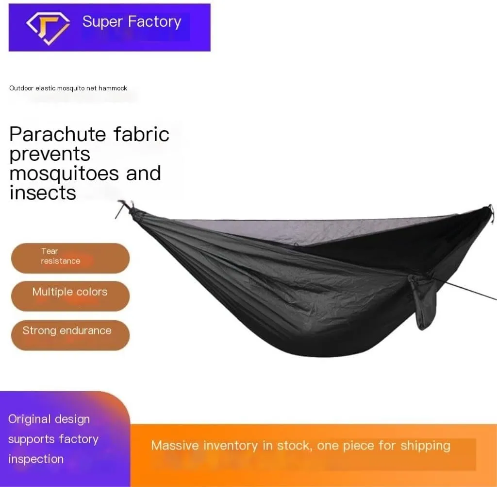 Hammocks Ultra-Light Nylon Double Hammock Parachute Cloth Anti-Rollover Elastic Band Encrypted Mosquito Net Hammock Camping Hammocks(B)