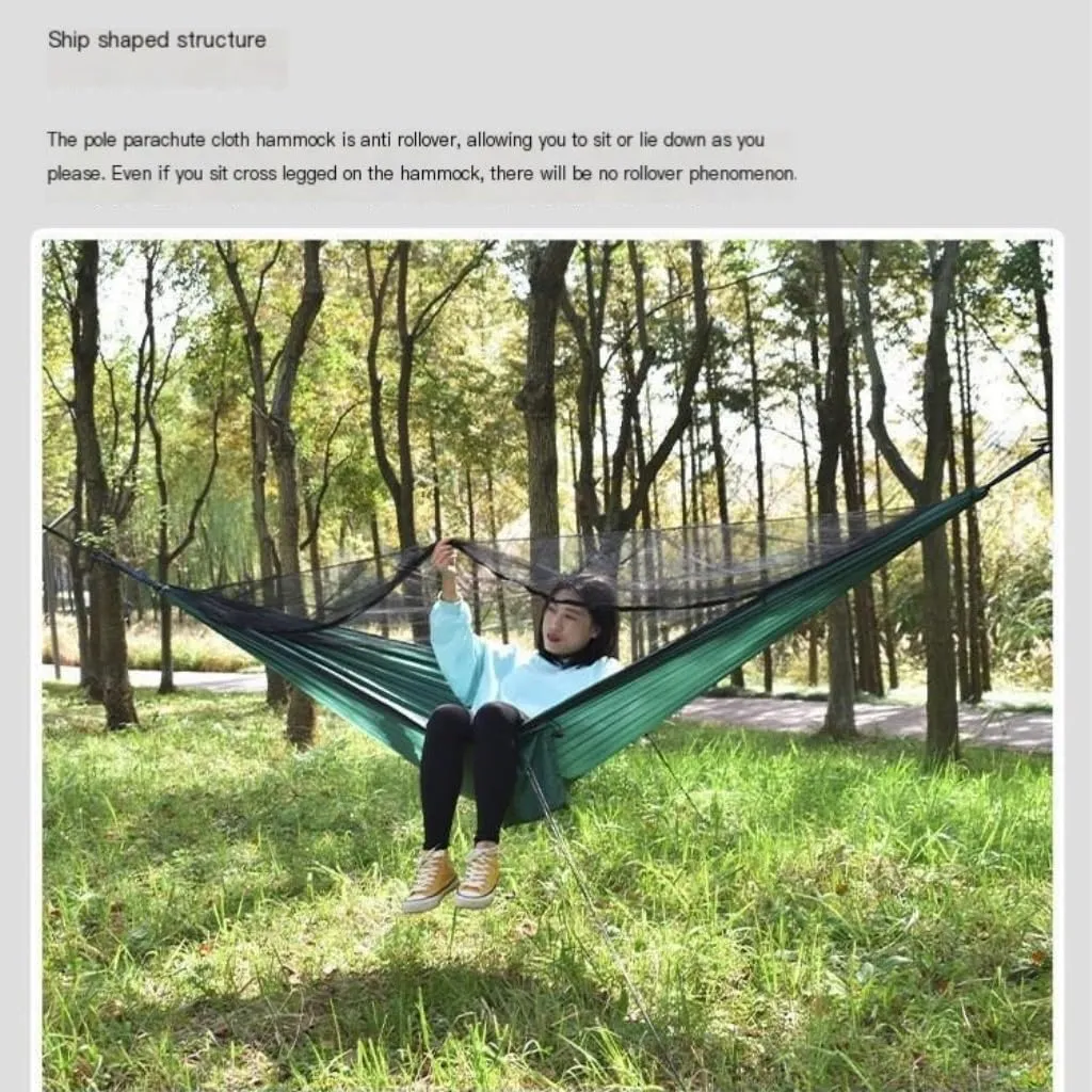 Hammocks Ultra-Light Nylon Double Hammock Parachute Cloth Anti-Rollover Elastic Band Encrypted Mosquito Net Hammock Camping Hammocks(B)